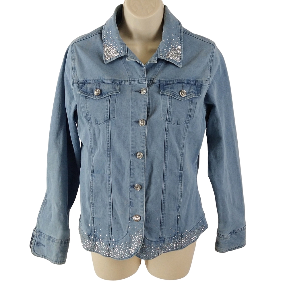Stylish Blue Denim Jacket with Sparkling Details